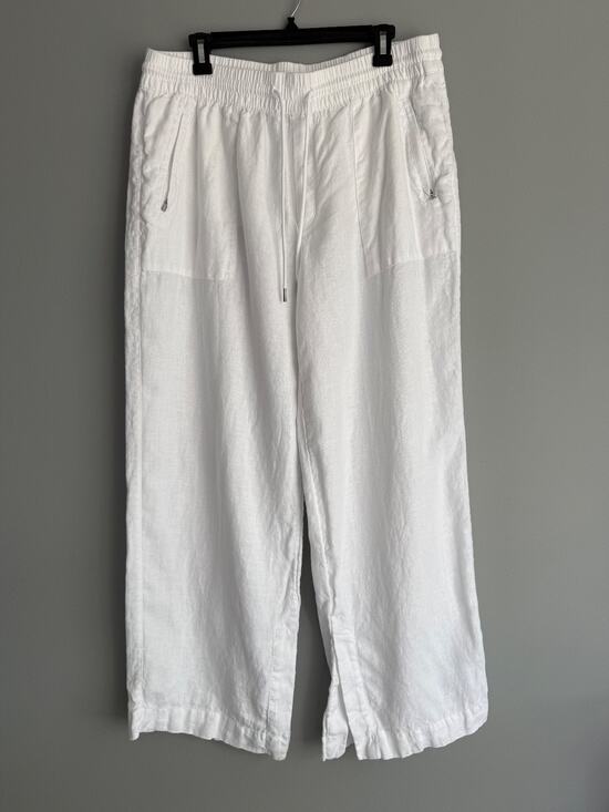 Athleta Pants - Athleta 100% Linen Wide Leg Pants Women Size 14 White Coastal Resort Drawstring